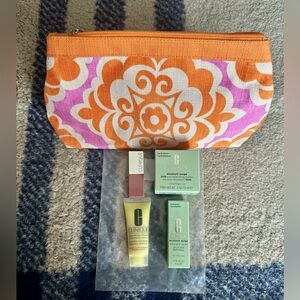 Clinique Skincare Set with Orange and Pink Bag